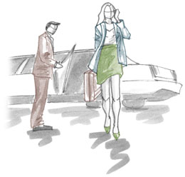 A businesswoman exits a limo with briefcase in hand.